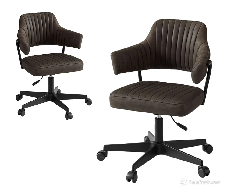 Modern Brown Office Chair with Quilted Back Armrests and Swivel Casters Base 3d model 