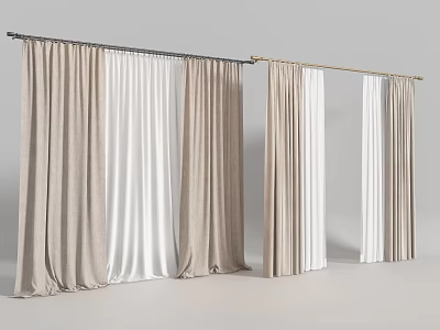 Elegant Modern Beige And White Curtains With Floor Length Panels And Soft Fabric 3d model
