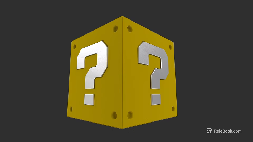 3D Yellow Cube Building Block With Silver Question Marks Design 3d model 