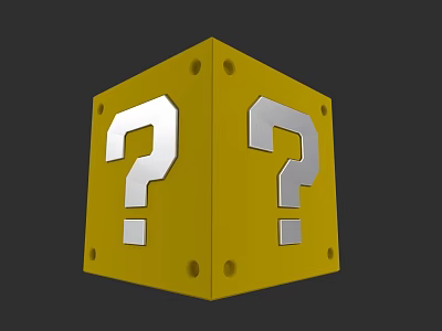 3D Yellow Cube Building Block With Silver Question Marks Design 3d model
