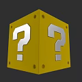 3D Yellow Cube Building Block With Silver Question Marks Design