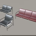 Public Waiting Area Seating With Black Red Chairs And Metal Frames 3d model