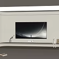 Minimalist TV Background Wall With Light Colored Wall Mounted TV And Bookshelf With Plants
