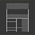 Modern Gray and White Office Desk with Drawer Cabinet and Overhead Shelves