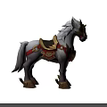 Ornate Fantasy White Gray Horse 3D Model With Golden Saddle Red Straps Leg Armor