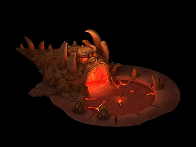 Volcanic Natural Scene Featuring Monster Head Structure With Rocky Spikes And Glowing Lava Cracks 3d model