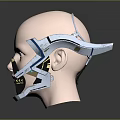 Futuristic Facial Device on White Mannequin Head with Blue Tech Components and Black Straps 3d model