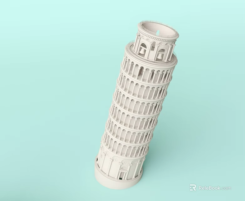 White Leaning Tower of Pisa Model With Tilted Structure And Arched European Architecture 3d model 