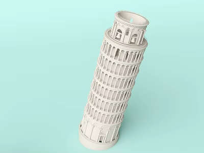 White Leaning Tower of Pisa Model With Tilted Structure And Arched European Architecture 3d model