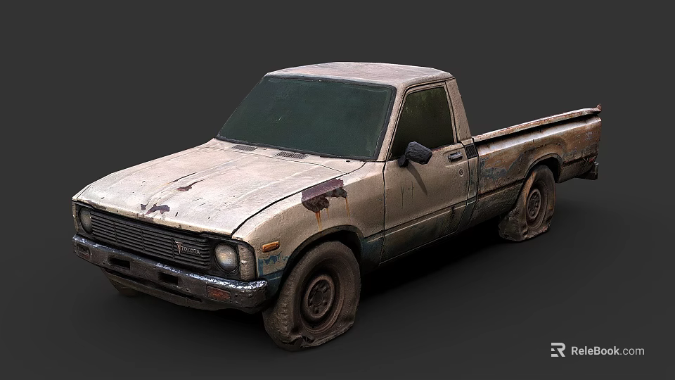 Old Worn Out Pickup Truck With Peeling Paint Rust And Single Cab 3d model 