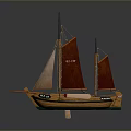 Wooden Model Ship With Two Masts Red Sails And Wooden Hull Design