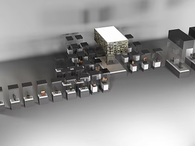 Modern Commercial Equipment Display With Multiple Stands And Various Device Types 3d model