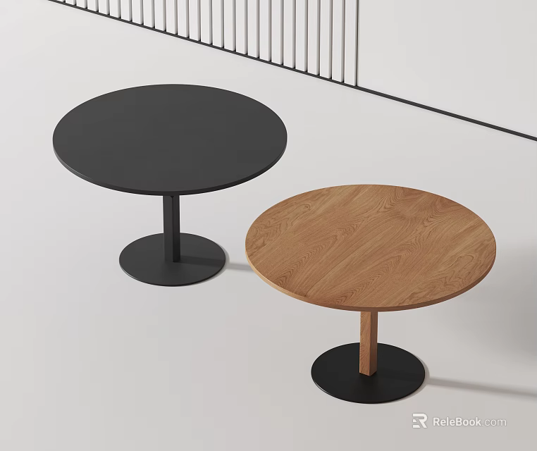 Two Round Black And Wooden Dining Tables With Modern Base Design 3d model 