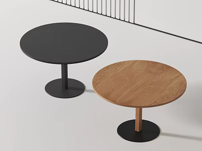 Two Round Black And Wooden Dining Tables With Modern Base Design 3d model