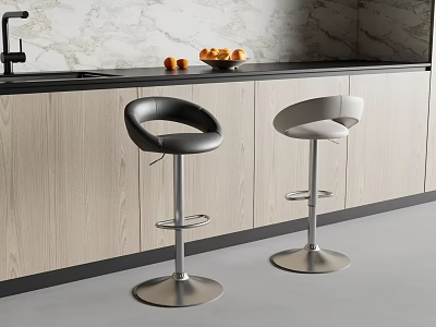 Modern Kitchen Bar Stools Black White Curved Design With Metal Base And Light Wood Cabinets 3d model