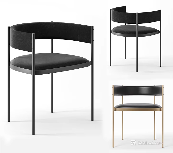Sleek Modern Accent Chair With Leather Upholstery And Metal Legs In Black Gold Frame Design 3d model 