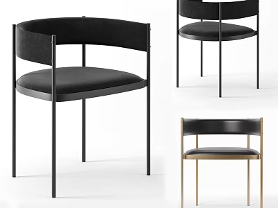 Sleek Modern Accent Chair With Leather Upholstery And Metal Legs In Black Gold Frame Design 3d model