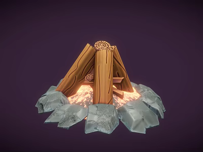 Decorative Ornament Set With Wooden Logs And Glowing Stones On Dark Background 3d model