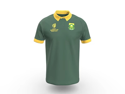 Green Polo Shirt With Yellow Collar Cuffs And Rugby World Cup Chest Badge 3d model