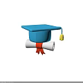 Blue Graduation Mortarboard Hat with Yellow Tassel and Rolled Diploma Red Ribbon