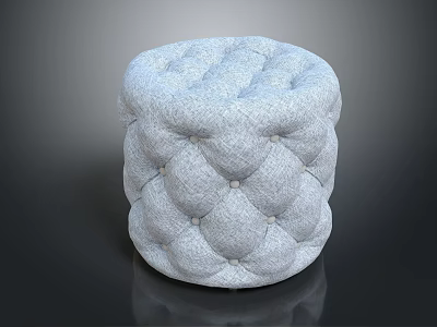 Round Gray Tufted Fabric Ottoman with Soft Cushioned Surface for Home Decor 3d model