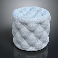 Round Gray Tufted Fabric Ottoman with Soft Cushioned Surface for Home Decor
