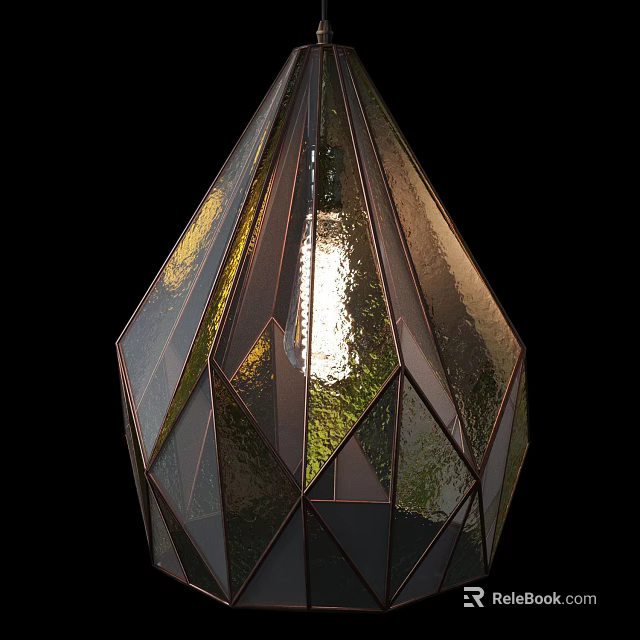 Geometric Chandelier with Transparent Glass Panels and Metal Frame Modern Design Reflective Light Effect 3d model 