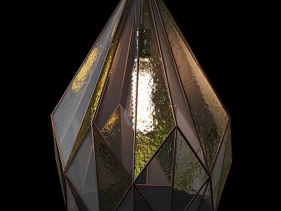 Geometric Chandelier with Transparent Glass Panels and Metal Frame Modern Design Reflective Light Effect 3d model