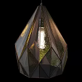 Geometric Chandelier with Transparent Glass Panels and Metal Frame Modern Design Reflective Light Effect