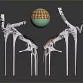 Artistic Sculpture Design With White Curved Structures And Green Gold Hollow Sphere