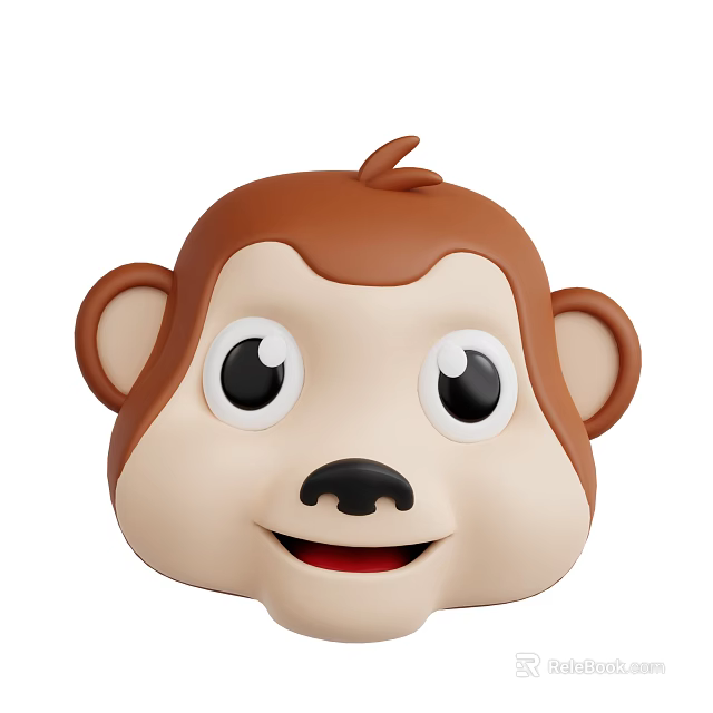 Cute Cartoon Monkey Head With Brown Ears Big Eyes And Smiling Mouth 3d model 
