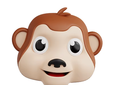 Cute Cartoon Monkey Head With Brown Ears Big Eyes And Smiling Mouth 3d model