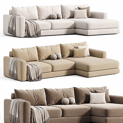 Sectional Sofa with Pillows and Throw Blanket in Modern Style various tones 3d model