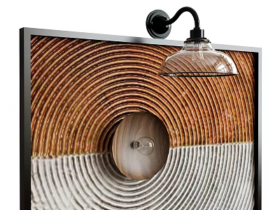 Wall Lamp With Black Arm Transparent Glass Shade On Brown White Concentric Circle Decorative Panel 3d model