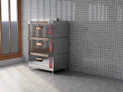 Canteen Interior With Stainless Steel Three Layer Oven Tile Wall And Window 3d model