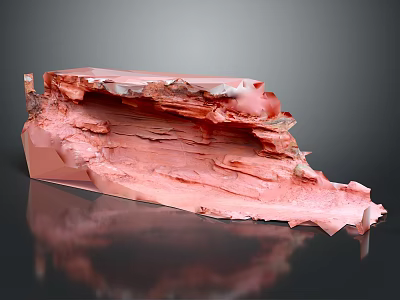 Garden Landscape Featuring Pink Rock Layered Structure With Textured Surface And Reflective Base 3d model