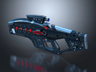 Futuristic Sci-Fi Weapon Featuring Black Body Red Blue Accents Mechanical Design and Advanced Components 3d model