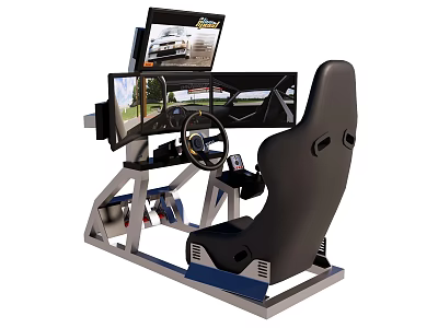Ergonomic Office Chair Racing Simulator Setup With Multiple Monitors Steering Wheel And Display Screens 3d model
