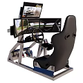 Ergonomic Office Chair Racing Simulator Setup With Multiple Monitors Steering Wheel And Display Screens