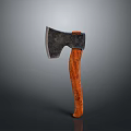 Classic Axe Weapon With Black Head And Orange Wooden Handle On Gray Background
