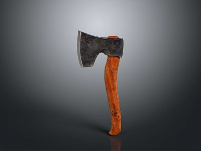 Classic Axe Weapon With Black Head And Orange Wooden Handle On Gray Background 3d model