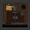 Detailed Bus Stop Shelter Model Featuring Red Roof Bench Trash Can Signs And Brick Floor