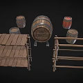 Vintage Wooden Barrels And Shelves In Various Sizes For Storage