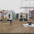 Elegant Shoe Bag Store Interior With Modern Design Wooden Column Display Shelves And Green Plant