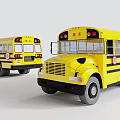 Two Yellow School Buses Exterior Design With Front And Rear Views