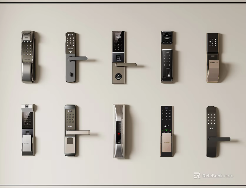 Various Modern Smart Electronic Door Handles With Metallic Finish Designs 3d model 