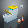 Colorful Bathroom Toilet Accessories with Yellow Lid Brush and Toilet Paper Roll