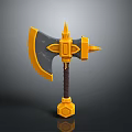 Fantasy Axe Design With Yellow And Gray Blade Sharp Top And Brown Handle