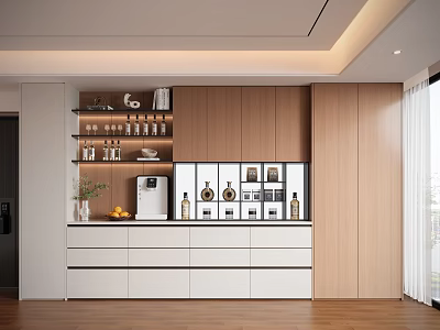 Modern Decorative Cabinet With Wooden And White Finish Open Shelves Closed Compartments And Decorative Items 3d model