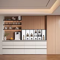 Modern Decorative Cabinet With Wooden And White Finish Open Shelves Closed Compartments And Decorative Items